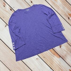 Chicos L cotton/modal purple 3/4 sleeve button cuff crew neck tee